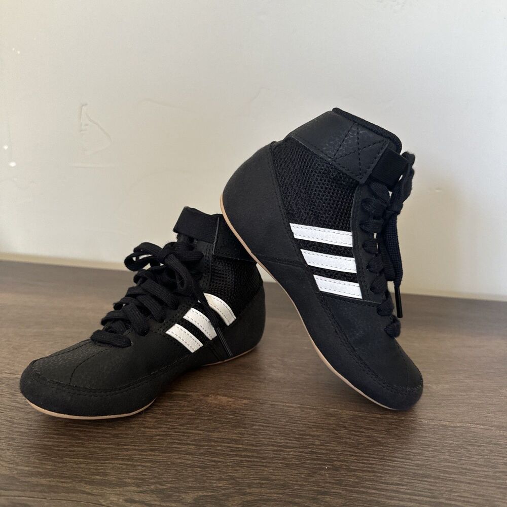 Adidas Kids Size 11 Black Wrestling Shoes Lace Up Ankle
